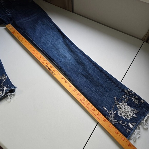 Driftwood Colette Jeans Womens 25 Blue Embroidered Floral Hems Dark Wash Stretch - Picture 12 of 14